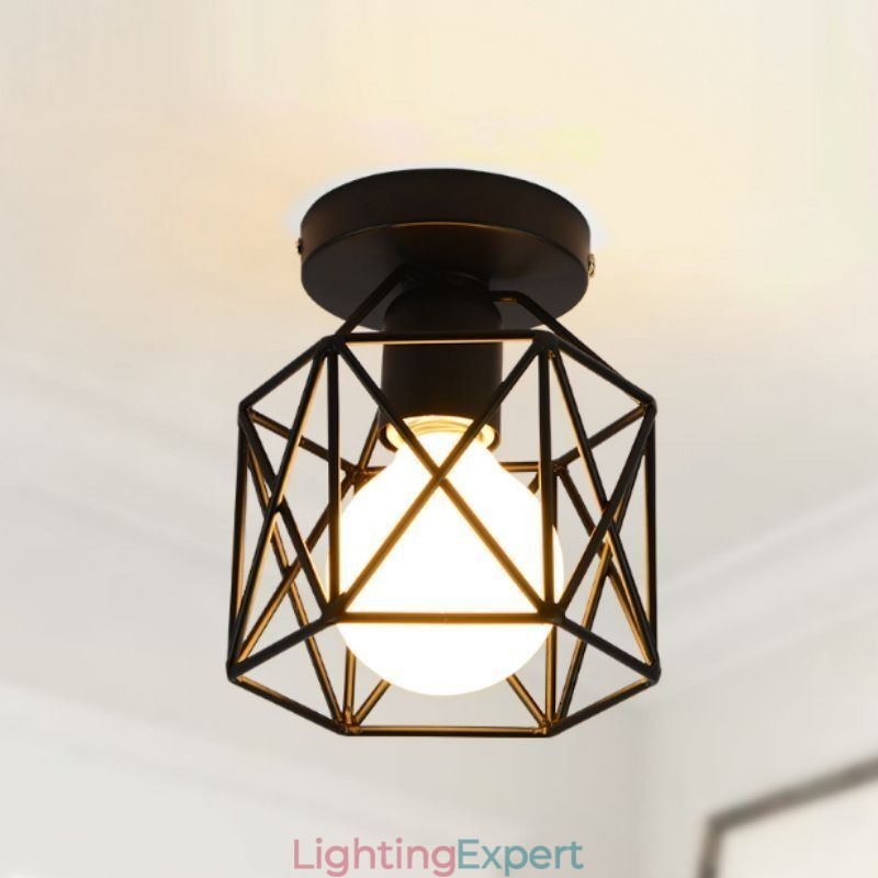 Metal Cage Flush Mount Ceiling Light