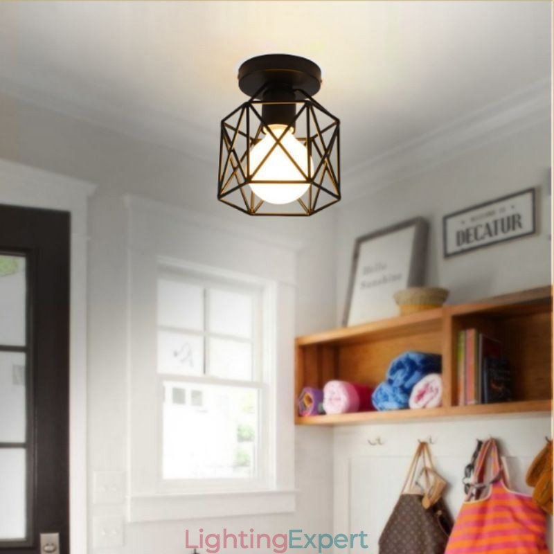 Metal Cage Flush Mount Ceiling Light