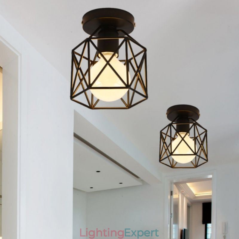 Metal Cage Flush Mount Ceiling Light