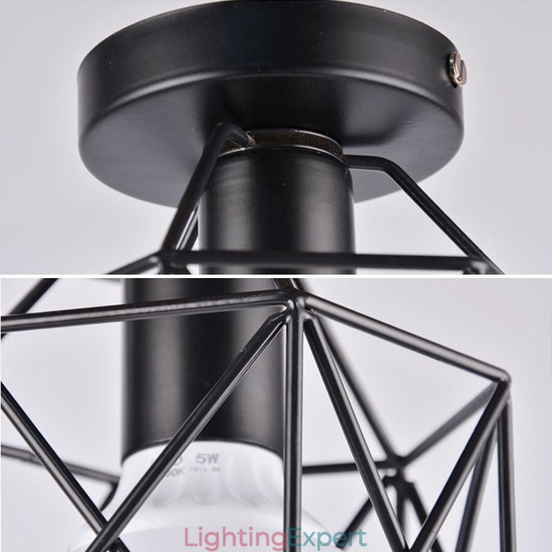 Metal Cage Flush Mount Ceiling Light