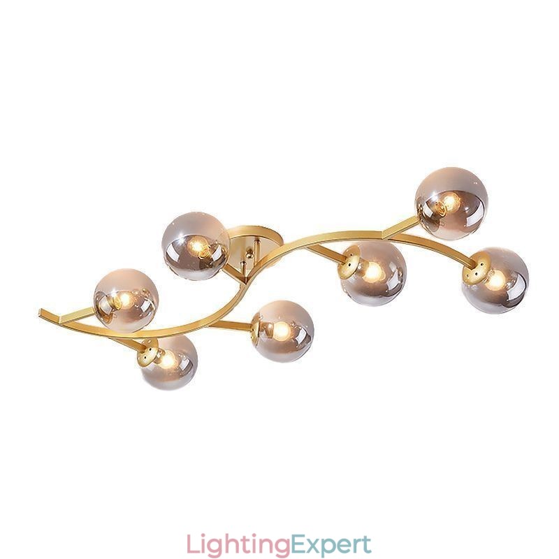Modern Minimalist Branch Flush Mount Glass Globe Ceiling Light