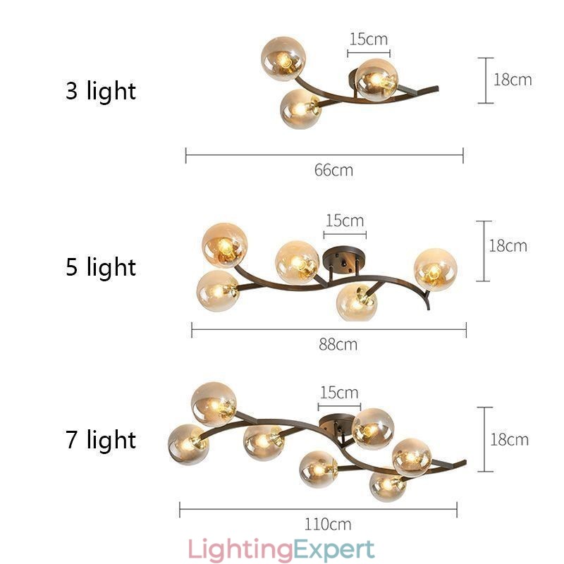 Modern Minimalist Branch Flush Mount Glass Globe Ceiling Light
