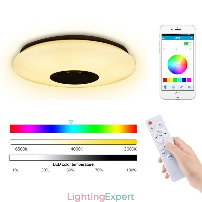 Flush Mount Colorful Ceiling Lamp with Bluetooth Music Speaker Timing Function