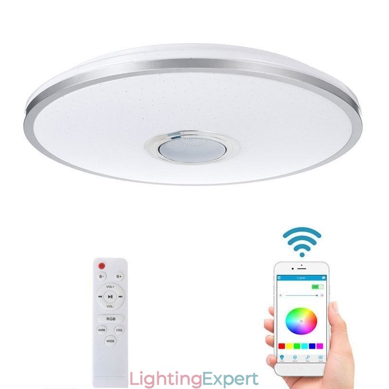 Flush Mount Colorful Ceiling Light with Bluetooth Music Speaker Timing Function