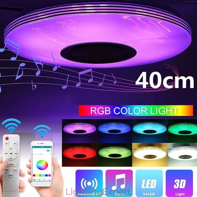 Flush Mount Ceiling Light Decorative Lamp Remote APP Control Bluetooth Music Speaker Lamp