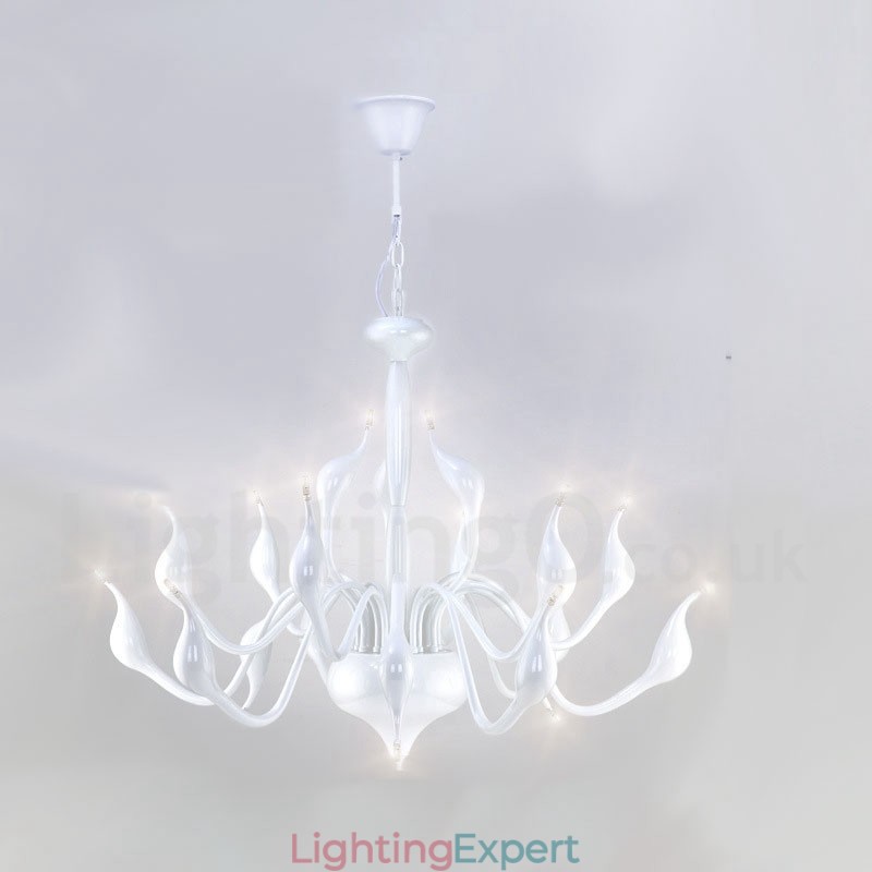 18 Lights Stainless Post Modern Swan Chandelier Light G4 White Finished