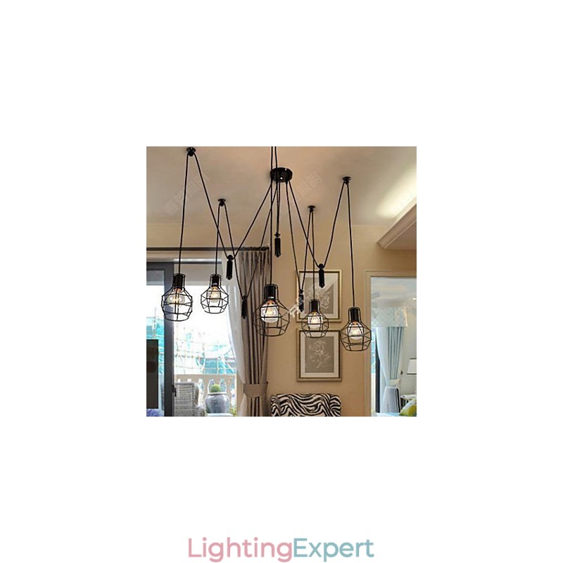 Dining Sitting Chandelier American Country Lamps And Lanterns Lift Tiny Cages Droplight