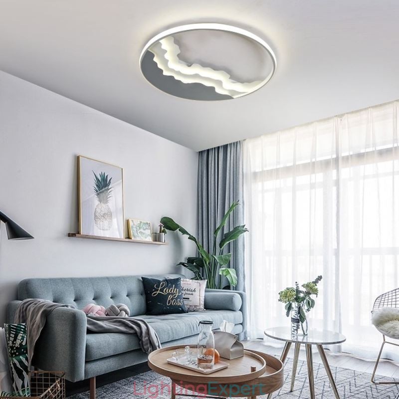 Round Flush Mount Unique Wave Shaped Acrylic Ceiling Light