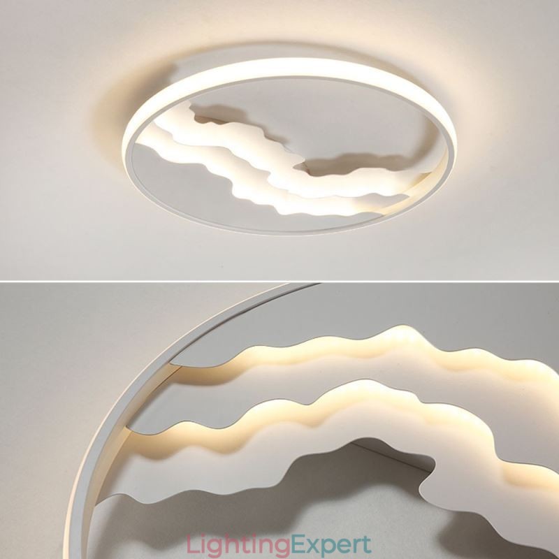 Round Flush Mount Unique Wave Shaped Acrylic Ceiling Light