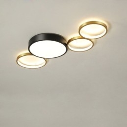 4 Rings Flush Mount Ceiling Light Unique Black+Gold Lampshade Lighting