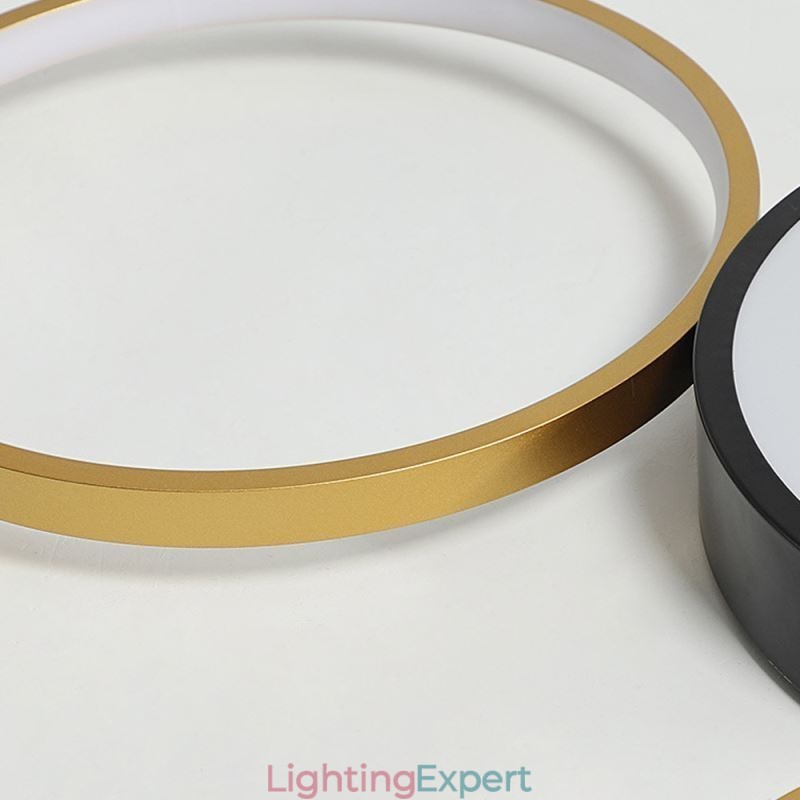 4 Rings Flush Mount Ceiling Light Unique Black+Gold Lampshade Lighting