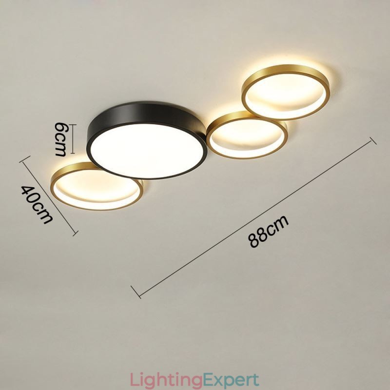 4 Rings Flush Mount Ceiling Light Unique Black+Gold Lampshade Lighting