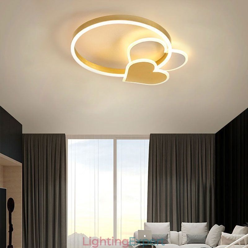 Modern Acrylic Flush Mount Gold Double Heart Ceiling Light