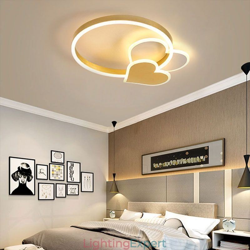Modern Acrylic Flush Mount Gold Double Heart Ceiling Light
