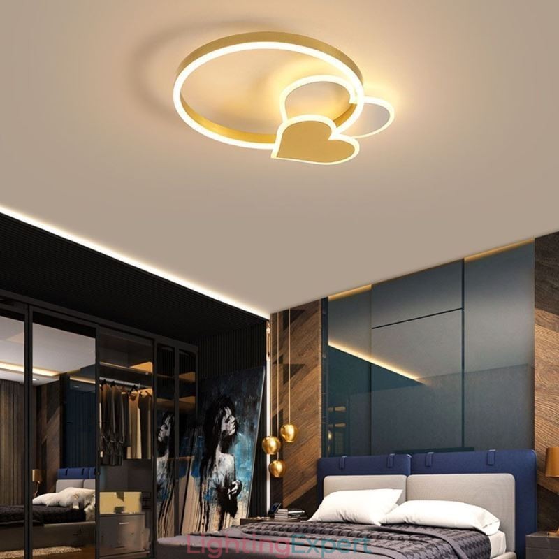 Modern Acrylic Flush Mount Gold Double Heart Ceiling Light