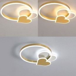 Modern Acrylic Flush Mount Gold Double Heart Ceiling Light