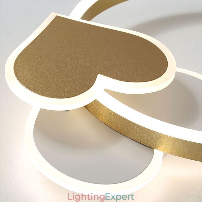 Modern Acrylic Flush Mount Gold Double Heart Ceiling Light
