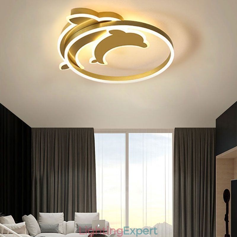 Gold Dolphin Flush Mount Ceiling Light
