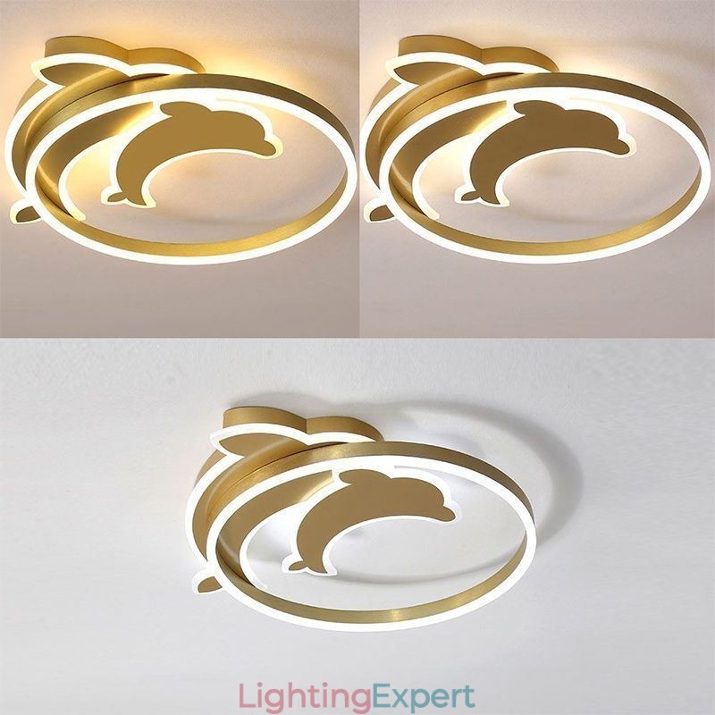 Gold Dolphin Flush Mount Ceiling Light