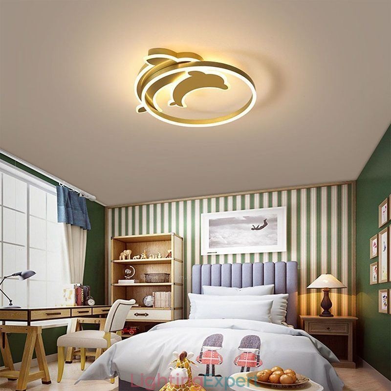 Gold Dolphin Flush Mount Ceiling Light
