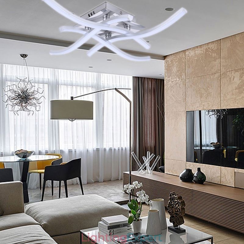 Modern Simple Flush Mount Acrylic 4 Lights Wave Shaped Ceiling Light