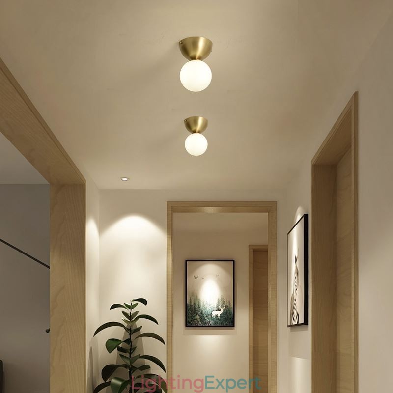 Nordic Brass Mini Flush Mount Ceiling Light Foyer Lighting