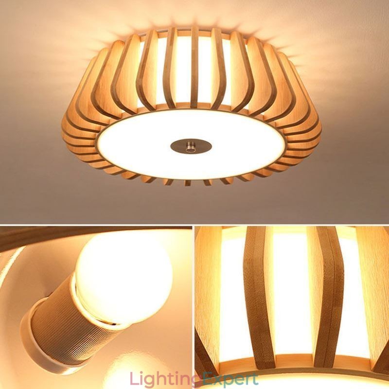 Nordic Round Flush Mount Creative Bamboo Ceiling Lighting