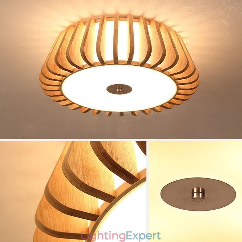 Nordic Round Flush Mount Creative Bamboo Ceiling Lighting