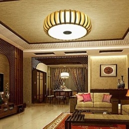 Rural Bamboo Flush Mount Pumpkin Shape Ceiling Lighting