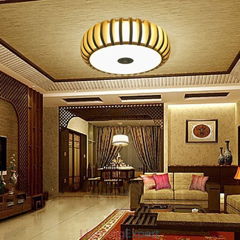 Rural Bamboo Flush Mount Pumpkin Shape Ceiling Lighting