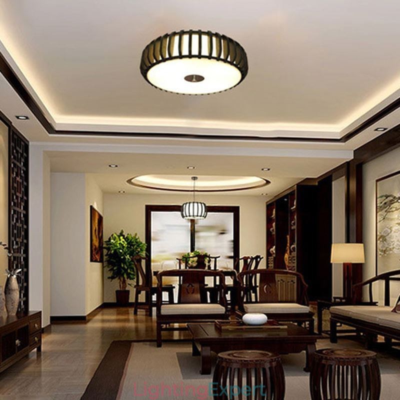 Rural Bamboo Flush Mount Pumpkin Shape Ceiling Lighting