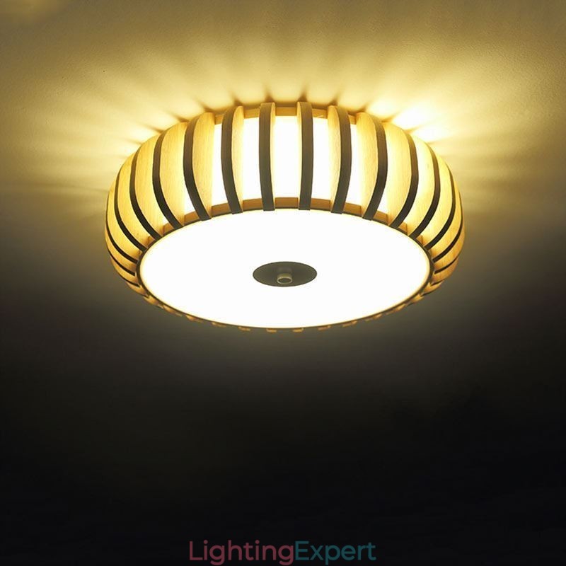 Rural Bamboo Flush Mount Pumpkin Shape Ceiling Lighting