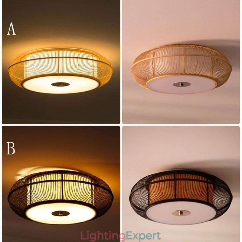 Chinese Special Bamboo Flush Mount Creative Japanese Round Ceiling Light