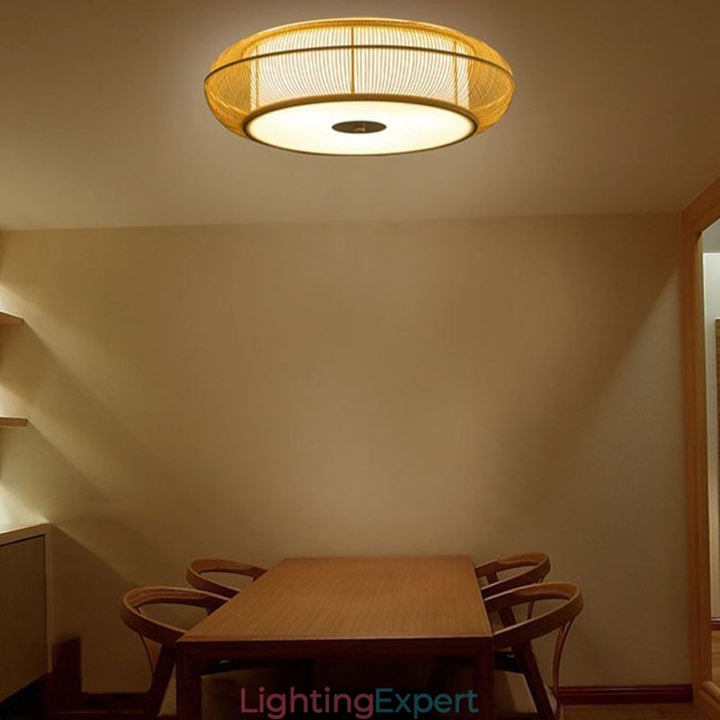 Chinese Special Bamboo Flush Mount Creative Japanese Round Ceiling Light