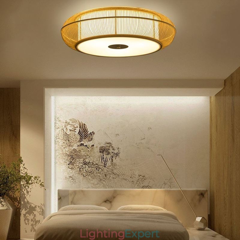 Chinese Special Bamboo Flush Mount Creative Japanese Round Ceiling Light