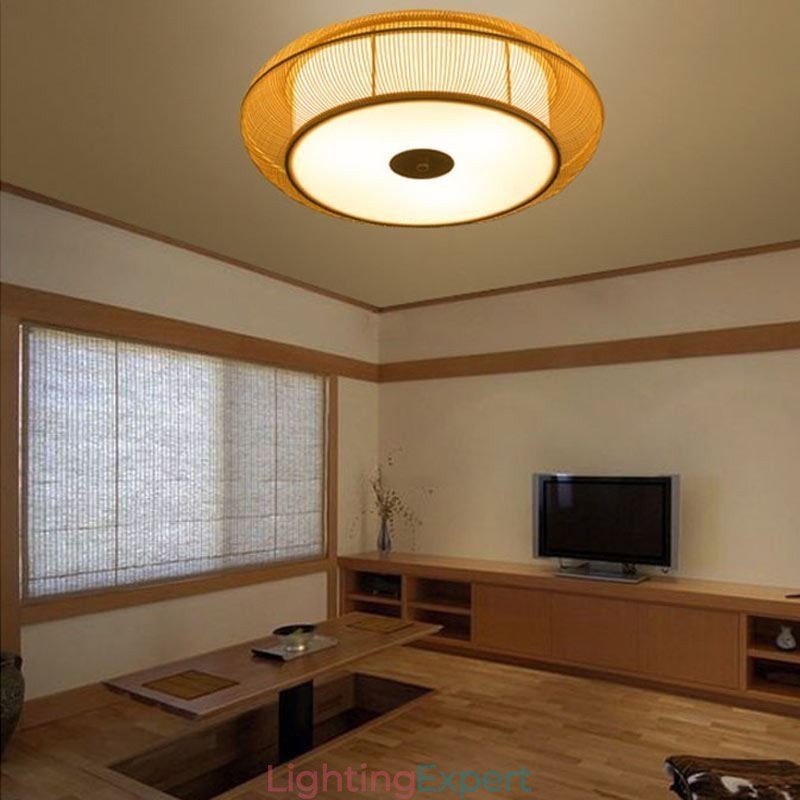 Chinese Special Bamboo Flush Mount Creative Japanese Round Ceiling Light