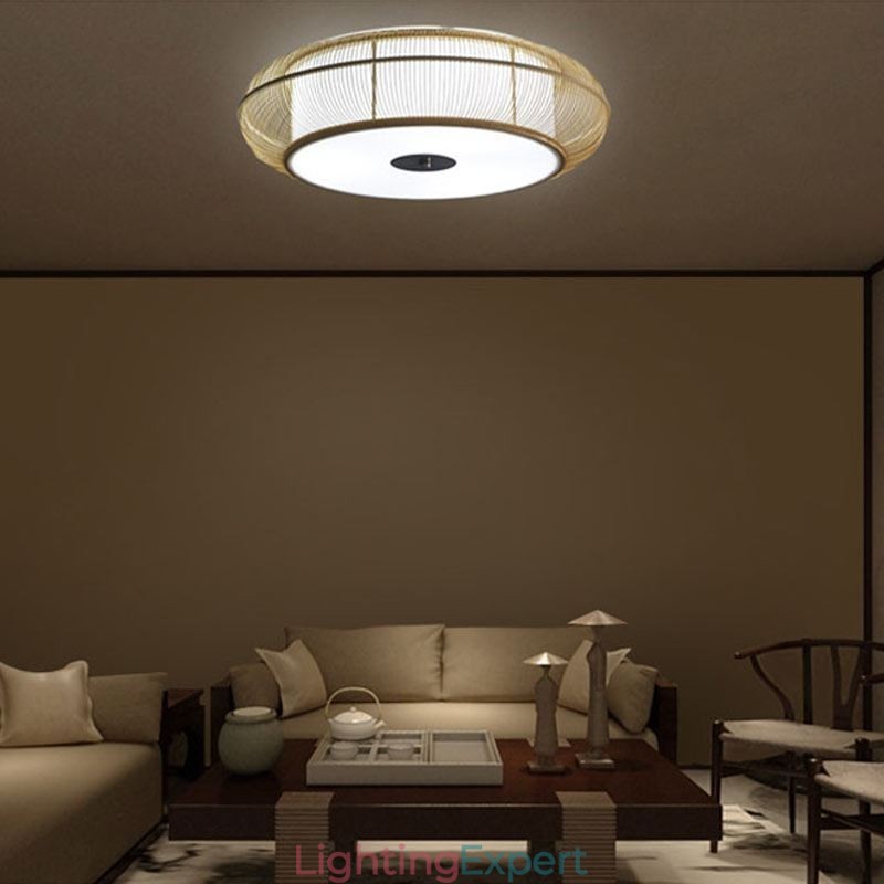 Chinese Special Bamboo Flush Mount Creative Japanese Round Ceiling Light