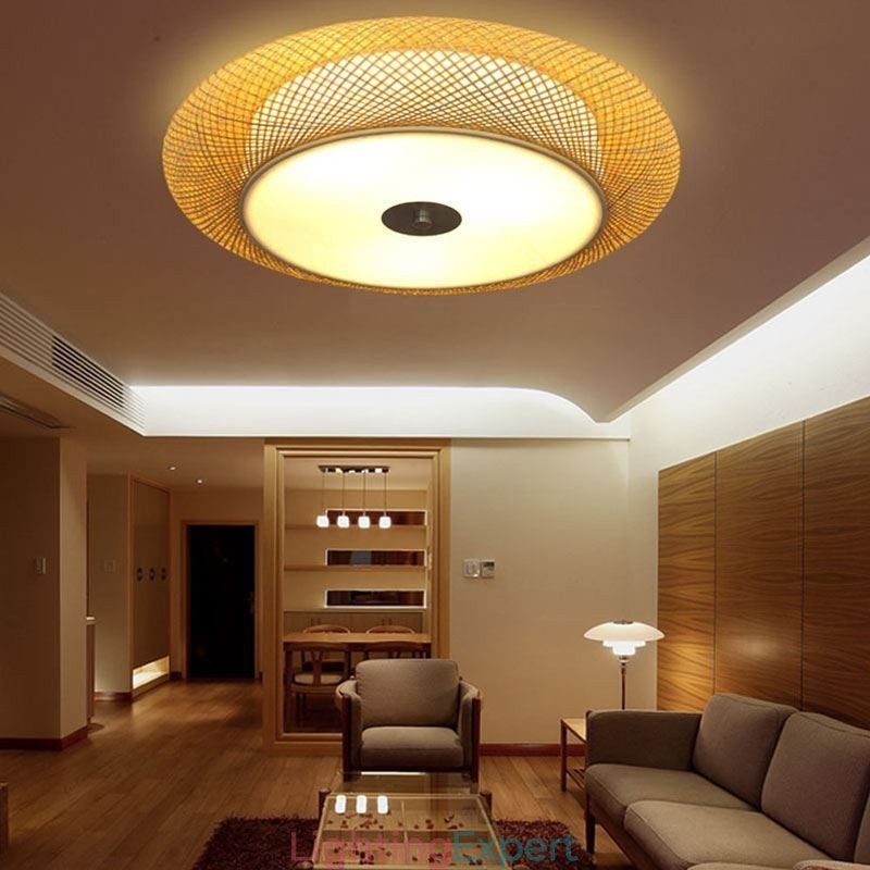 Modern Bamboo Flush Mount Chinese Woven Ceiling Lighting