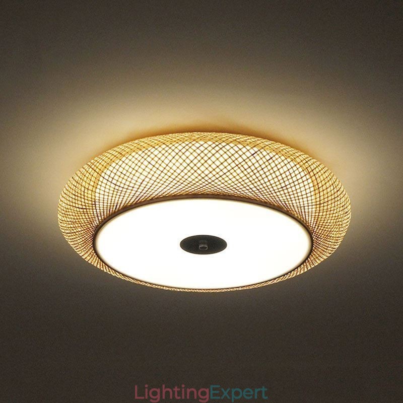 Modern Bamboo Flush Mount Chinese Woven Ceiling Lighting