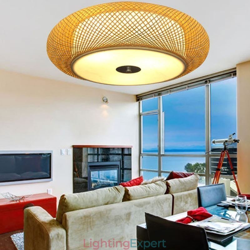 Modern Bamboo Flush Mount Chinese Woven Ceiling Lighting