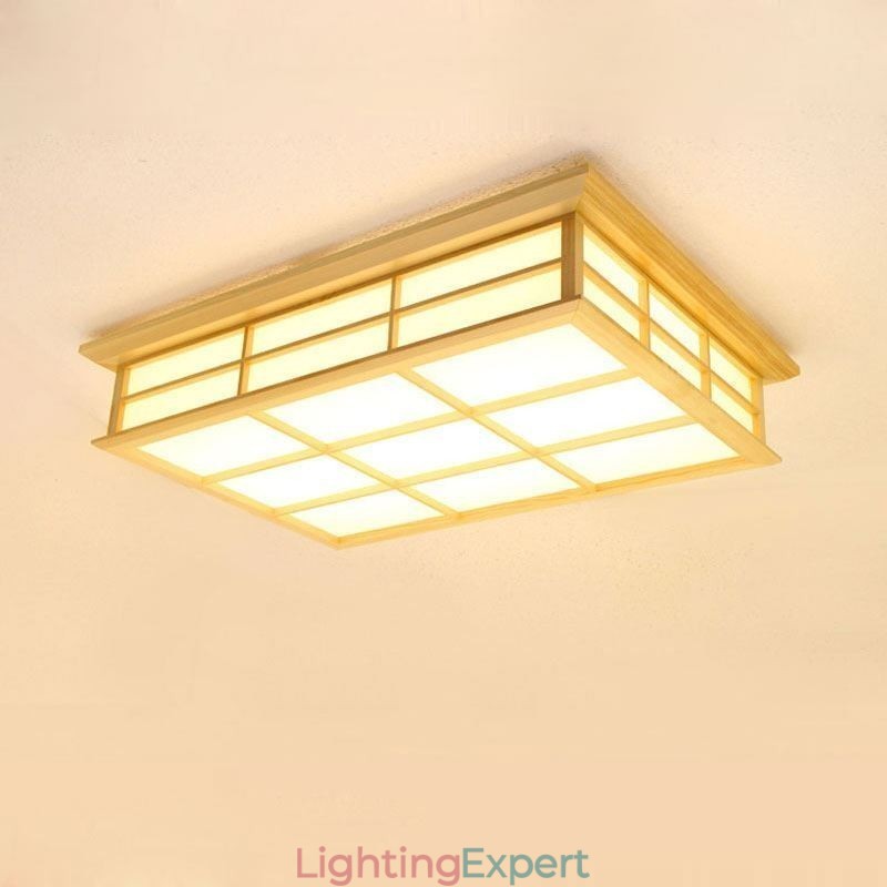 Japanese Cuboid Ceiling Light Solid Wood Ceiling Lighting