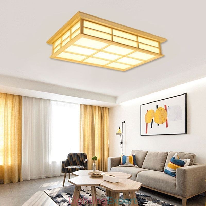 Japanese Cuboid Ceiling Light Solid Wood Ceiling Lighting