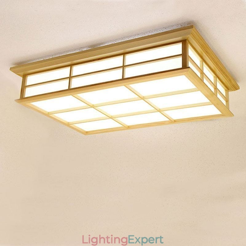 Japanese Cuboid Ceiling Light Solid Wood Ceiling Lighting