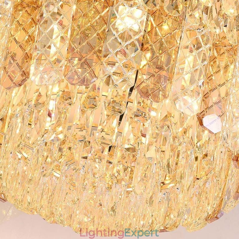 Crystal Flush Mount Round Electroplated Phoenix Tail Gold Luxury Decrative Ceiling Light