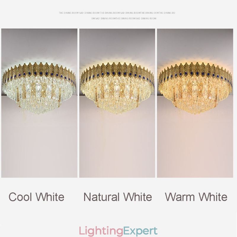 Crystal Flush Mount Round Electroplated Phoenix Tail Gold Luxury Decrative Ceiling Light
