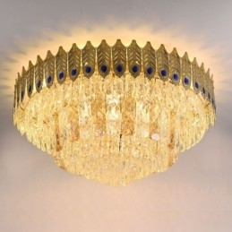 Crystal Flush Mount Round Electroplated Phoenix Tail Gold Luxury Decrative Ceiling Light