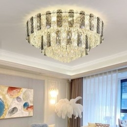 Crystal Flush Mount Double Layer Round Luxury Decrative Ceiling Light 80cm