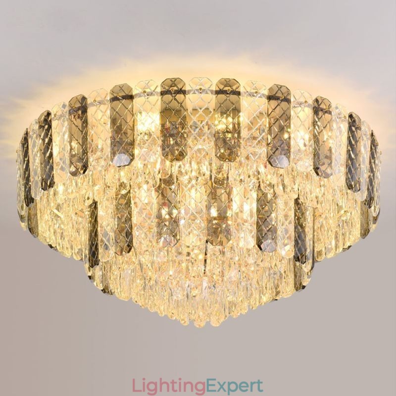 Crystal Flush Mount Double Layer Round Luxury Decrative Ceiling Light 80cm