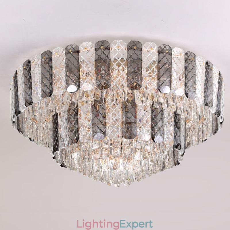 Crystal Flush Mount Double Layer Round Luxury Decrative Ceiling Light 80cm