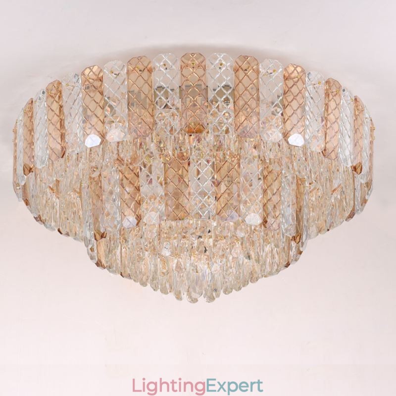 Crystal Flush Mount Double Layer Round Luxury Decrative Ceiling Light 80cm